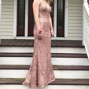 Rose Gold Beaded A-Line Prom Dress